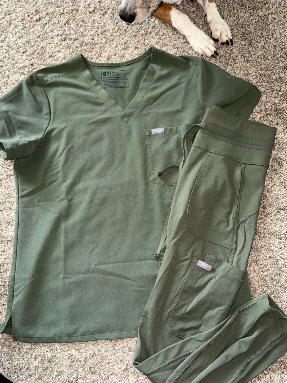 Figs Men's V-Neck Scrub Top and Pants in Olive